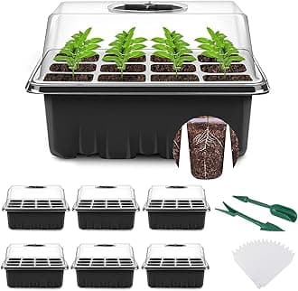 YAUNGEL Seed Trays, 6 Pack 72 Cells Propagator Growing Thicken Seedling Starter Growing Trays with Clear Lids/Adjustable Window for Greenhouse & Gardens, Black