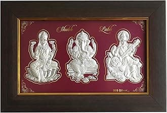 SHIJPIK 999 Pure Silver 9.5x6.5 inch Ganeshji Laxmiji Saraswatiji Frame for Decor, God Frame in Silver, Perfect for Gifting or Storing in the Pooja Room, Office, or Home
