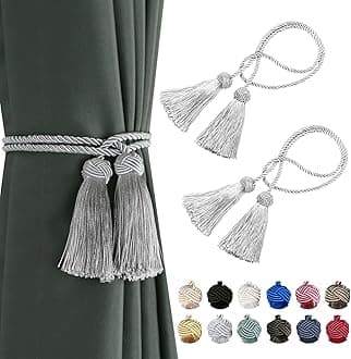 BEL AVENIR 2 Pack Curtain Handmade Tiebacks Decorative Curtain Holdbacks with Tassel (Silver, 2 Pack)