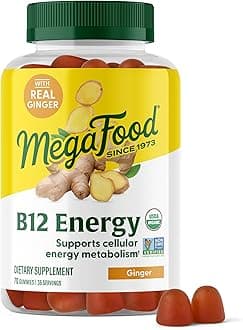 Vitamin B12 Energy Gummies with Methylated B12 Vitamins to Support Cellular Energy Metabolism - Ginger - Daily Supplement - USDA Organic - 70 Vegan Gummies, 35 Servings