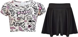 A2Z 4 Kids Girls T-Shirt and Skater Skirt Set Short Sleeve Top and Flared Skirt Outfit Stylish Summer Clothing for Kids Casual Matching Set for Holidays, Parties, Everyday Wear Age 5-13