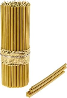 Danilovo Pure Beeswax Candles - Honey-Scented, Decorative Thin Taper Candles - Ideal for Birthday Decoration or Church Prayers - Yellow Drip Free, Tall & Smokeless Pack of 50 pcs, 11.5 x 0.33 inch