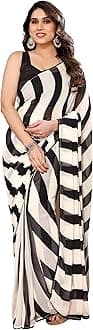 DIVUS Ready to wear Pre draped Prestitched one min readymade Designer Parywear saree with Unstitch Blouse (Black White)