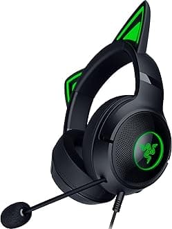 Razer Kraken Kitty V2 USB Wired RGB Headset: Chroma Kitty Ears - Stream Reactive Lighting - HyperClear Cardioid Mic - Triforce 40 mm Drivers - 7.1 Surround Sound - Classic Black