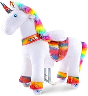 Ride On Rainbow Unicorn Toys For Girls Ride On Horse Riding Pony Cycle Toy For Toddlers For 3-5 Yrs Old (Size 3,30.1 Inch) Plush Walking Horse Rocking Mechanical With Wheels-Multicolor