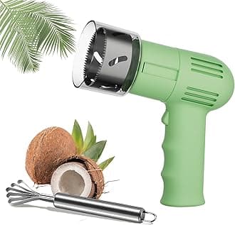 Automatic Coconut Opener, Portable Electric Coconut Opener with Coconut Scraper, Stainless Steel Coconut Punching Tool, Mature Coconuts Open Tool, Coconut Shell Opener, for all Types of Coconut(Green)