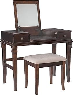 Linon Angela Walnut Vanity Set,30" x 36" x 18"