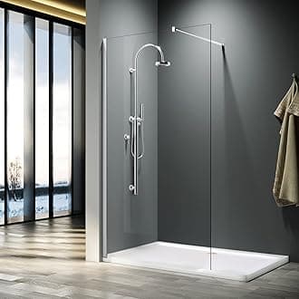 ELEGANT 700mm Wet Room Shower Enclosure Easy Clean Screen Panel with 900x1200mm Walk in Stone Shower Tray and Waste