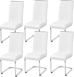 Yaheetech Dining Chairs Set of 6 Modern Kitchen Chairs with Faux Leather Seat and Sturdy Metal Legs for Dining Room, Kitchen, White