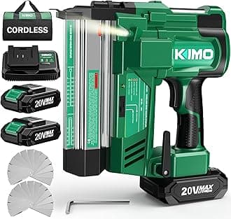 KIMO 18 Gauge Nail Gun Cordless with Battery 2.0Ah X 2, 1000pcs Nails and Staples, 2 Firing Modes, 180 Nails/min, Adjustable Nailing Depth, 2 in 1 Cordless Brad Nailer and Stapler for DIY Project