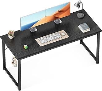 ODK 54 Inches Large Computer Desk for Home Office, Modern Desk for Small Spaces, Writing Desk with Headphone Hooks, Black