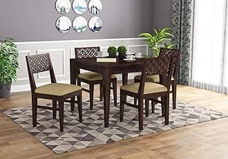 Solid Sheesham Wood Square Dining Table 4 Seater | Four Seater Dinning Table with 4 Cushioned Chairs for Home | Wooden Dinner Table Dining Room Sets for Restaurants | Walnut