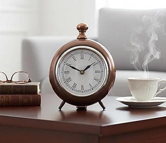 European Style Vintage Clock Table Desk Shelf Clock - Metal - Copper Finish - 7" Inches