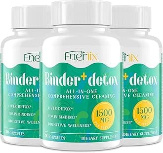 15-in-1 Detox Binder, Activated Charcoal, Zeolite & Bentonite Clay, Chlorella, 1500 MG Supplement Maximum Absorbent, Liver Gut Digestive Toxin Detox Cleanse, 270 Vegan Capsules