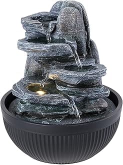 Indoor Water Fountain with Lifelike Cascading Mountains, Indoor Water Feature Table Top Waterfall with LED Light, Illuminated Desktop Fountains for Decoration Relaxation, 3 Pin UK Plug Included