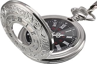Tazweeq Vintage Steel Pocket Watch for Men with Detachable Chain (Silver), Easy Open Design, Quartz Movement, Adjustable Time Setting, Compact Size, Ideal Gift for Weddings, Cosplay