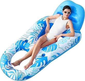 - Inflatable Pool Floats Lounger Adult, Pool Float Lounge Raft Floaties Water Floating Recliner Chair with Cup Holders Foot Rest Swimming Floaty