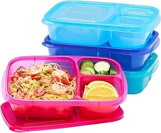 Easyboxes - Original Stackable Lunch Boxes - Reusable 3-Compartment Food Containers for Kids and Adults - Bento Lunch Box for Meal Prep, School, & Work - BPA Free, Set of 4 (Jewel Brights)