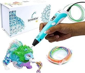 SCRIB3D Printing pen with display-includes 3D pen, 3 start colors of PLA yarn, stencil book + multicolor project manual