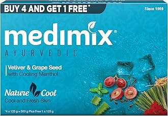 Ayurvedic Cool Bathing Soap With Menthol, Vetiver & Grape Seed 125Gm (Buy 4 and Get 1 Extra Combo Pack) | For Fresh & Protected Skin | Shop Herbal | Natural | Paraben-Free & Sulphate-Free |