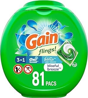 Gain Flings Laundry Detergent Soap Pacs, Blissful Breeze, 81 Count