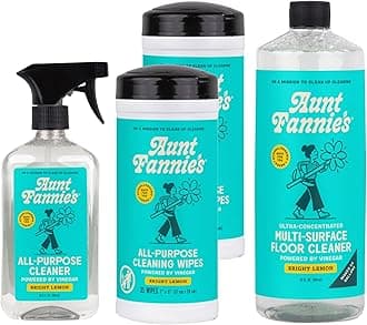 Aunt Fannie's Multi-Surface Vinegar Cleaning Kit: All Purpose Spray, Cleaning Wipes, and Floor Cleaner (Lemon, Cleaning Bundle)