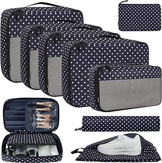 BAGAIL 8 Set/9 Set Packing Cubes Luggage Packing Organizer for Travel, Suitcase Packing Bags for Travel Accessories, Indigo Dot, Variety Pack, 9 Set