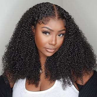 V SHOW Afro Kinky Curly Wear and Go Glueless Wigs Human Hair Pre Plucked Pre Cut 7x5 HD Lace Front Wigs Pre Bleached Bye Bye Knots 180% Density Afro Curly Lace Closure Wig Human Hair for Women 26 Inch