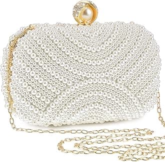 Xuhal Pearl Clutch Purse Women Evening Bag Beaded Handbag Artificial Pearl Bride Purse with Chain for Wedding 1920s Party