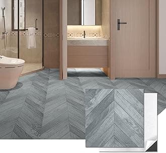 30-Pack Herringbone Peel and Stick Vinyl Floor Tiles, 12" x 12" Self Adhesive Waterproof Wood Flooring Plank for Kitchen Bathroom Bedroom, Cover 30 Sq. Ft, Grey