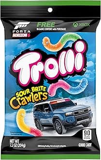 Trolli Sour Brite Crawlers Candy, Cherry-Lemon, Strawberry-Grape & Orange-Lime, Sweet and Sour, Gummy Worms, 7.2 oz