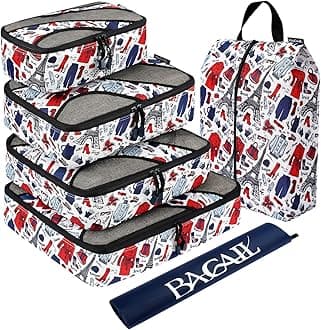 BAGAIL 6 Set Packing Cubes,Travel Luggage Packing Organizers with Laundry Bag(Paris Mode)