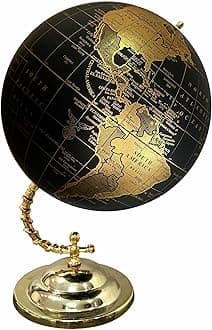 Big 10 Inch Size World Map Globe with Stylish Gold Stand for Home,Living,Bedroom & Hall Décor Office Table, Gift Item, Kids Room, Educational Tool,Showpiece Item -Gold Black color