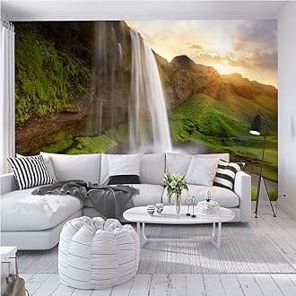 Custom Size Wall Murals，Removable Peel and Stick Self-Adhesive Wall Murals Large Photo Wallpaper,3D Waterfall Lake Forest Natural Scenery for Living Room Bedroom