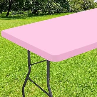 Smiry Rectangle Tablecloth, Elastic Fitted Flannel Backed Vinyl Tablecloths for 4ft Folding Tables, Waterproof Wipeable Table Covers for Valentine's Day, Outdoor, Picnic and Camping (Pink, 30"x48")