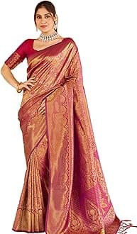 SWORNOFWomens Kanjivaram Silk Saree with Zari Woven Saree With Blouse Piece