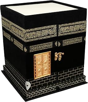 Genric Holy Quran Holder Islamic Khana Kaba Replica Wooden Velvet Handcrafted Quran Sharif Box Most Powerful Symbol Of Peace And Unity (Golden Black, 10.8 X 9.75 X 9.75 Inches)