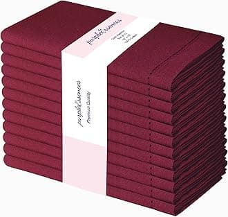PurpleEssences Set of 12 Hemstitch Cloth Dinner Napkins 100% Cotton - Soft Durable Washable -Ideal for Events Wedding Christmas Easter-Perfect Everyday Use Table Linen Cloth Napkins 18x18 - Burgundy