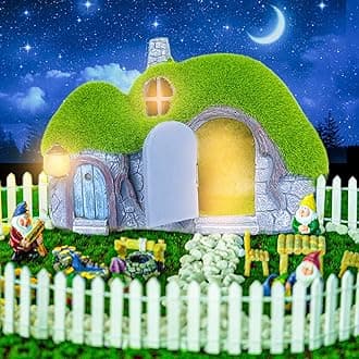 Garden Statues Outdoor Decor - Fairy House with Waterproof Solar Lights Resin Figurines for Yard Lawn Porch Outside Ornament or Garden Gift