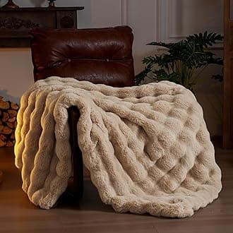 BENVWE Faux Fur Throw Blanket Soft Plush Fluffy Blanket for Couch Sofa, Thickened Cozy Fuzzy Luxury Bubble Blanket for Bedroom Living Room Decor,Beige,60" x 80",1100GSM