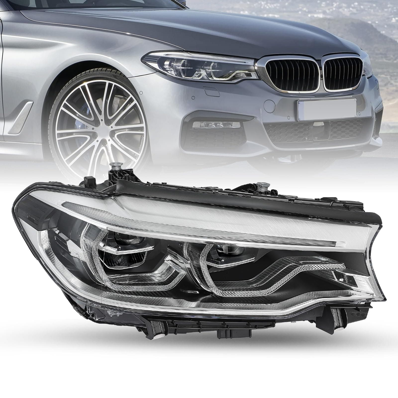 Full LED Headlight Compatible With 2017-2020 BMW 5 Series G30 G31 M5 540i 530i w/LED DRL, Factory Adaptive Headlamp Replacement (Passenger Side)