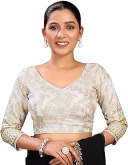 SIRIL Readymade Saree Blouse for Women | Silk Blend Sequence Embroidery 3/4 Sleeve Blouse | Stitched Padded Blouse