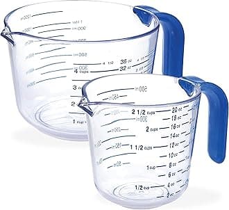 Arrow Home Products Plastic Measuring Cups for Liquids, Set of 2 - With Cool-Grip Handle - BPA-Free Measuring Cups with Spout and Clear Measurements - Microwave and Dishwasher Safe - 1.5 and 4.5 Cups
