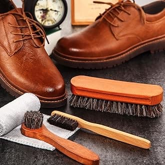 7 Pcs Horsehair Shine Shoes Brush Kit Polish Dauber Applicators Cleaning Leather Shoes Boots Care Brushes Suede Cleaner Brush with Microfiber Shoe Cloth(7 Pcs Style C)