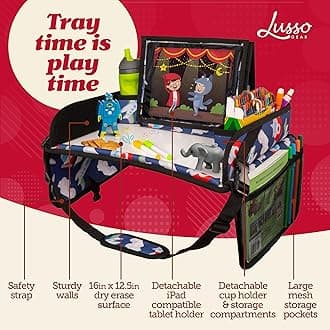 Lusso Gear Kids Travel Tray for Car - Road Trip Essentials for Kids - Car Seat Tray for Toddlers & Kids - Lap Tray for Airplane, Kids Travel Desk, Road Trip Activities (Airplanes)