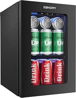 EUHOMY 18L Beverage Refrigerator Cooler, 24 Cans Mini Fridge with Quiet Compressor, Countertop Small Fridge with 40°F-61°F Digital Temperature Control, LED Lgiht for Home, Bar, Office