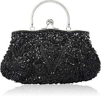 Beaded Sequin Design Flower Evening Purse Large Clutch Bag