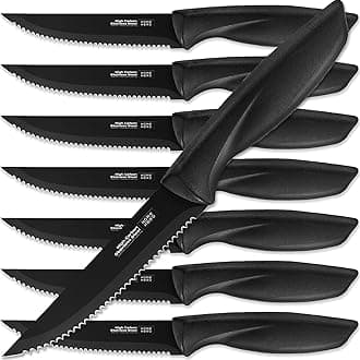 Home Hero High-Carbon Stainless Steel Steak Knife Set - Sharp Serrated Knives & Nonstick Coating - Ergonomic TPR-Coated Handles - Rust-Resistant Blades & Hand Wash - 8-Piece Set, Black