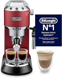 DeLonghi EC685.R Dedica Style Pump Espresso Coffee Machine | Espresso, Cappuccino, Latte & More Recipe Options| Coffee Maker Machine for Home | 15 Bar Pressure, 1350 W| Free Demo & Installation |Red