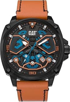 CAT 'Tokyo' Men Watch, 44mm case, Stainless Steel case, Leather Strap, Black/Blue/Orange dial (AJ.161.38.126)